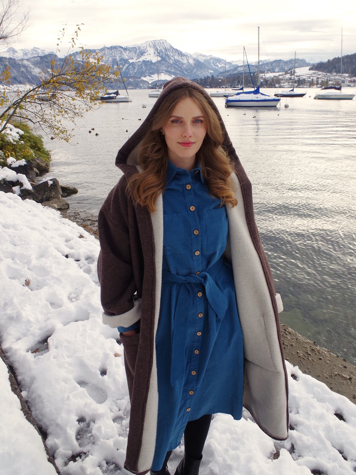 Wollmantel Samedan in Braun - Swiss Made