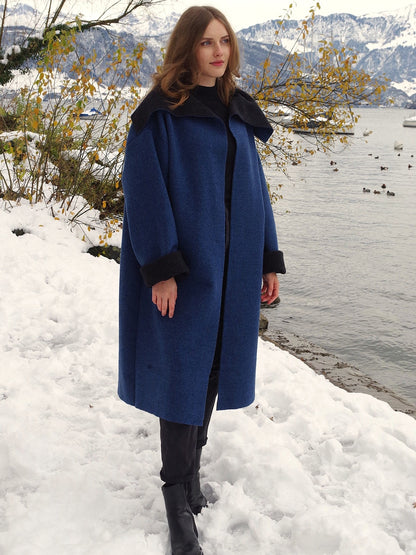 Wollmantel Samedan in Blau - Swiss Made