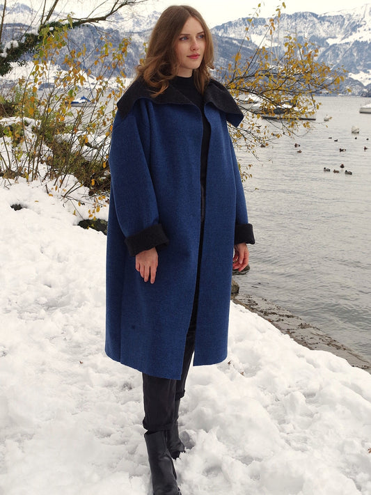 Wollmantel Samedan in Blau - Swiss Made