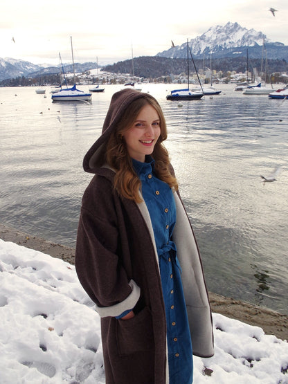 Wollmantel Samedan in Braun - Swiss Made